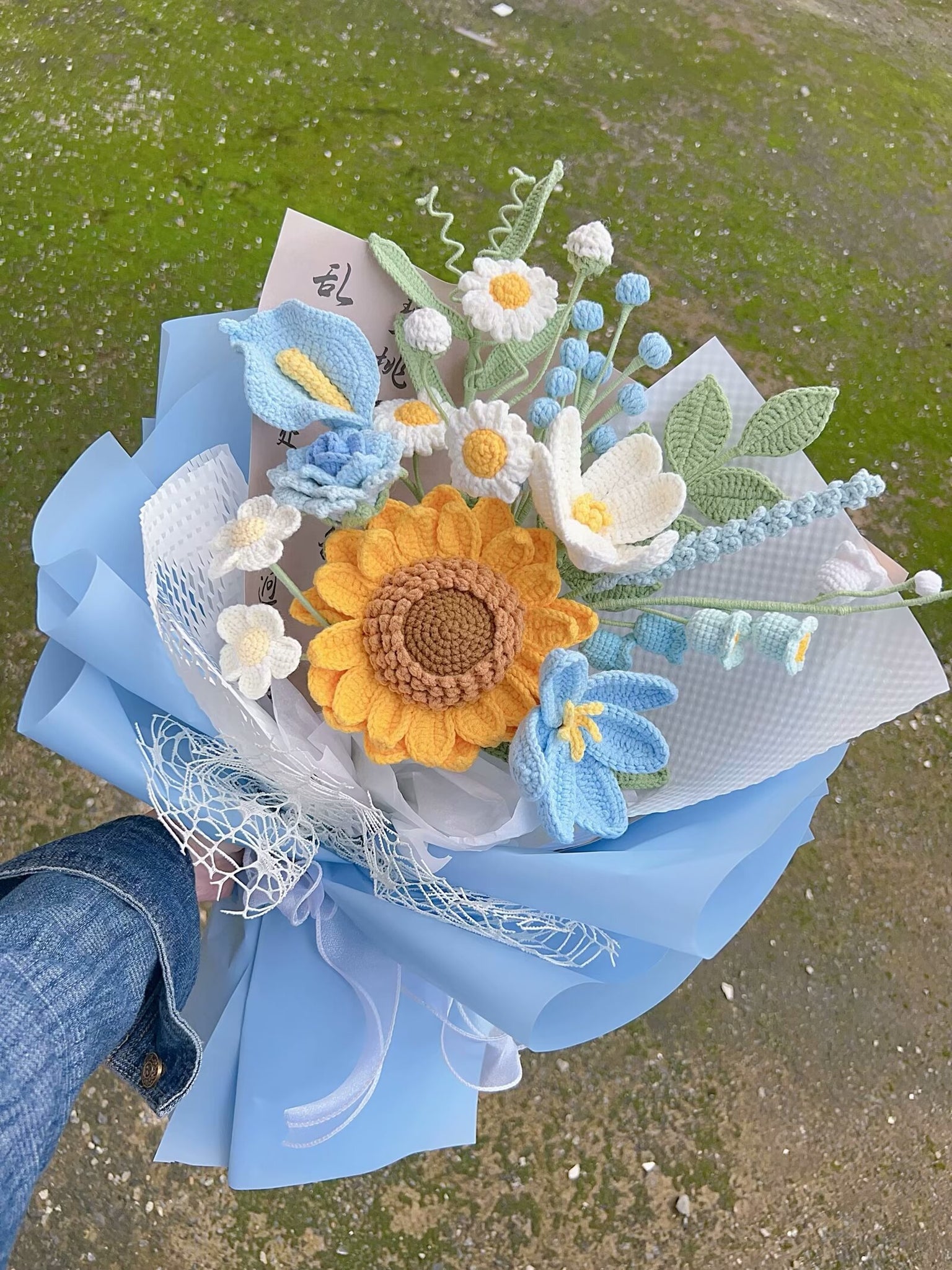 Lilyrosy Crochet blue bouquet ,gift for girlfriend/friend/mom,valentines day gifts