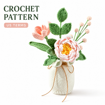 Patrón de crochet flor rosa copa de vino, patrón pdf en inglés, ramo de flores DIY, patrón de crochet para principiantes,lilyrosy