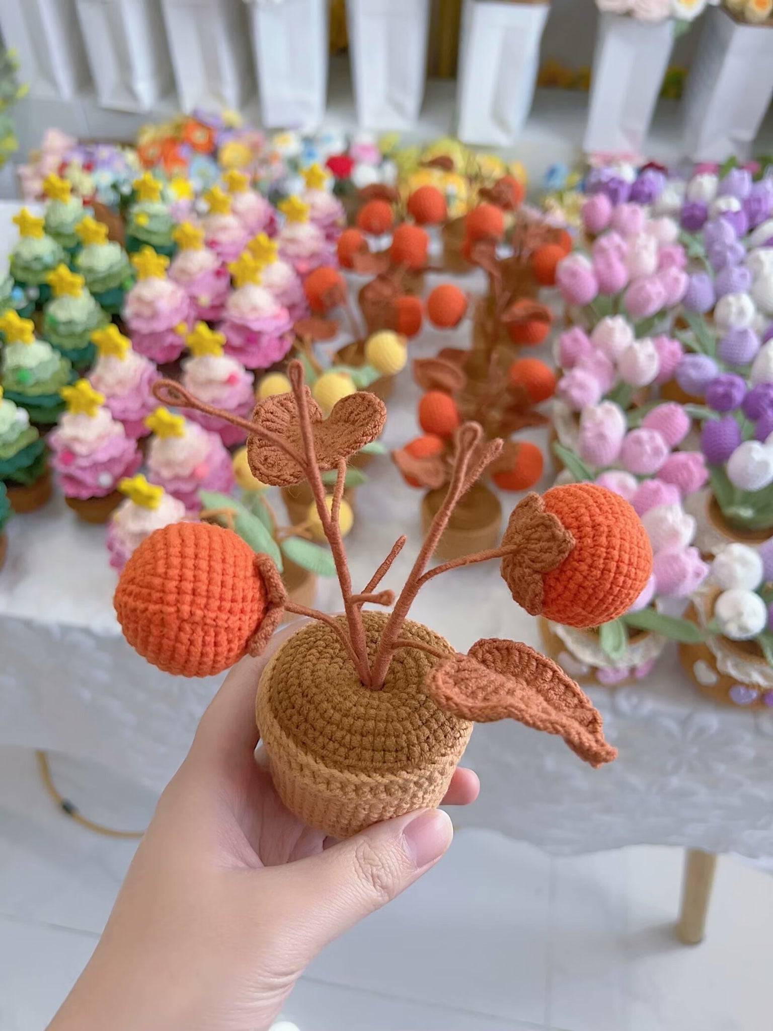 Crochet fruits pots,Car Dashboard Decor, Office decor