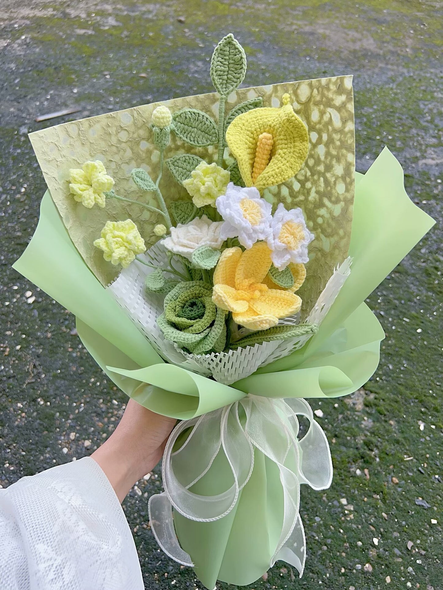 Lilyrosy Crochet Jasmine Flower bouquet ,gift for girlfriend/friend/mom,valentines day gifts