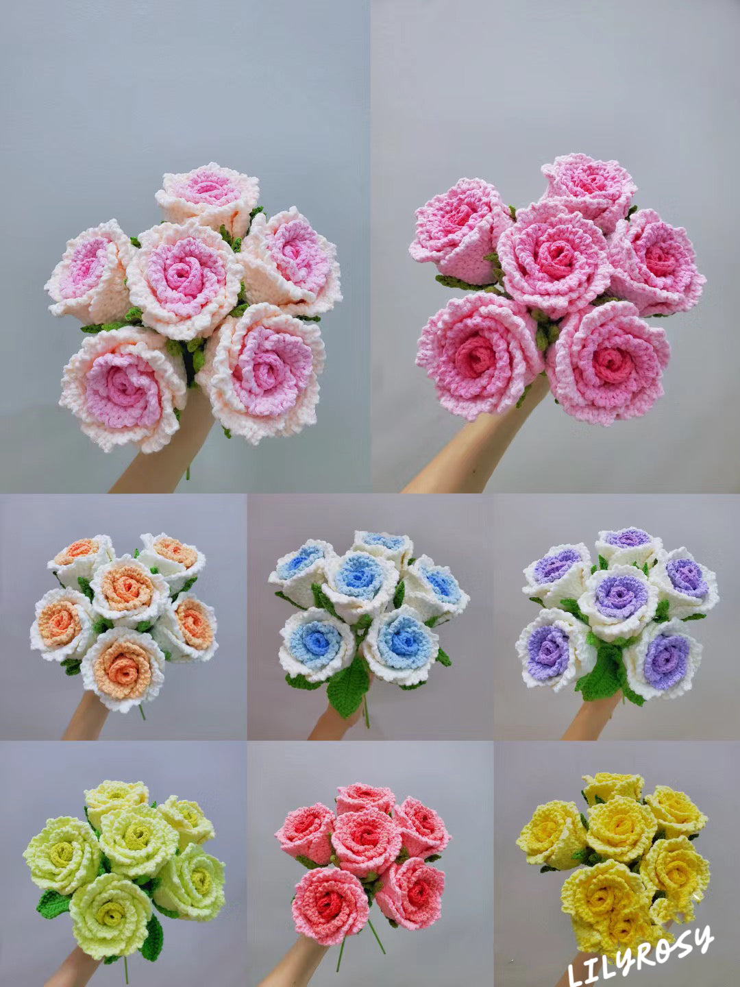 Patrón de crochet mandala rosa, patrón pdf en inglés, ramo de flores DIY, patrón de crochet para principiantes,lilyrosy