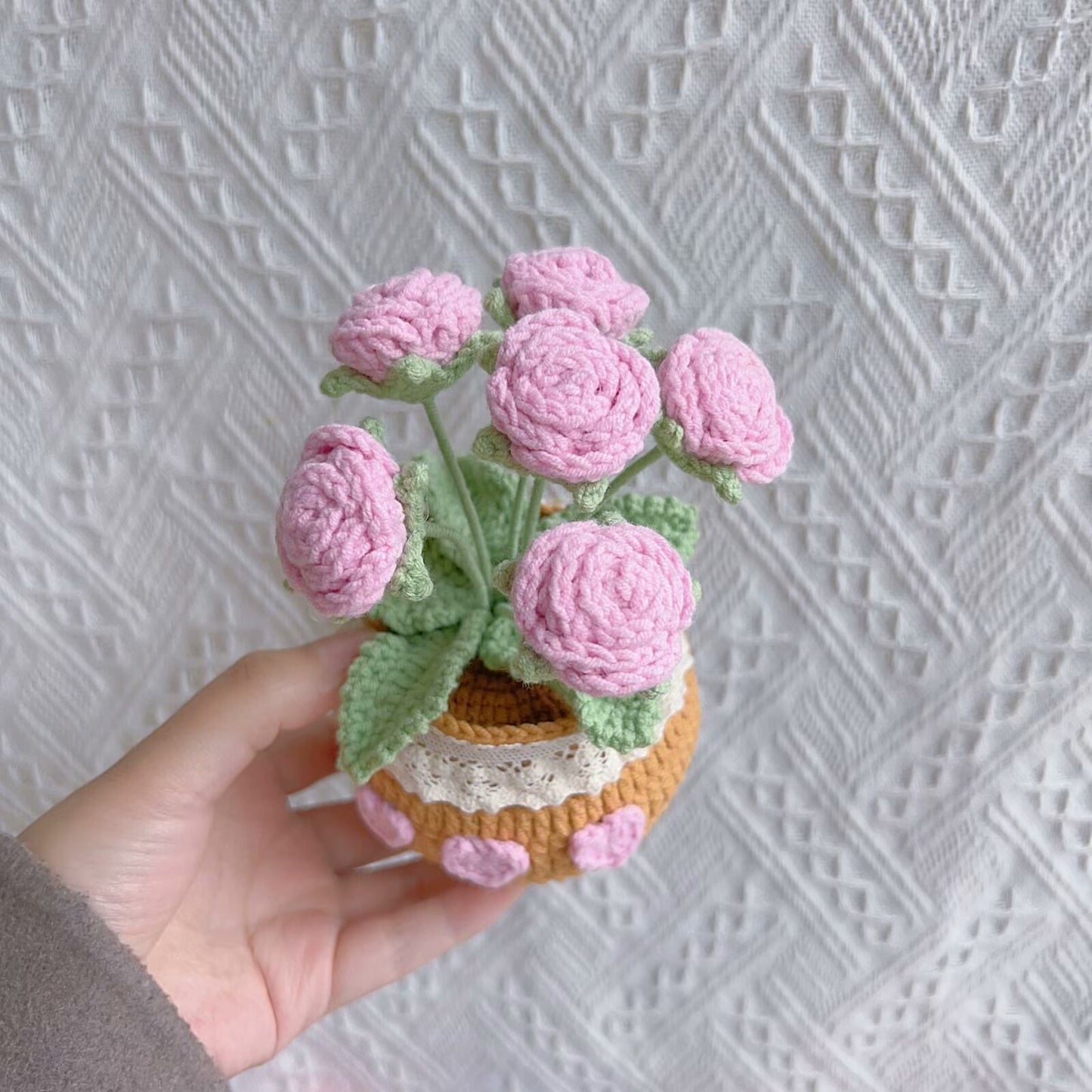 Crochet rose pots, Car Dashboard Decor, Office decor