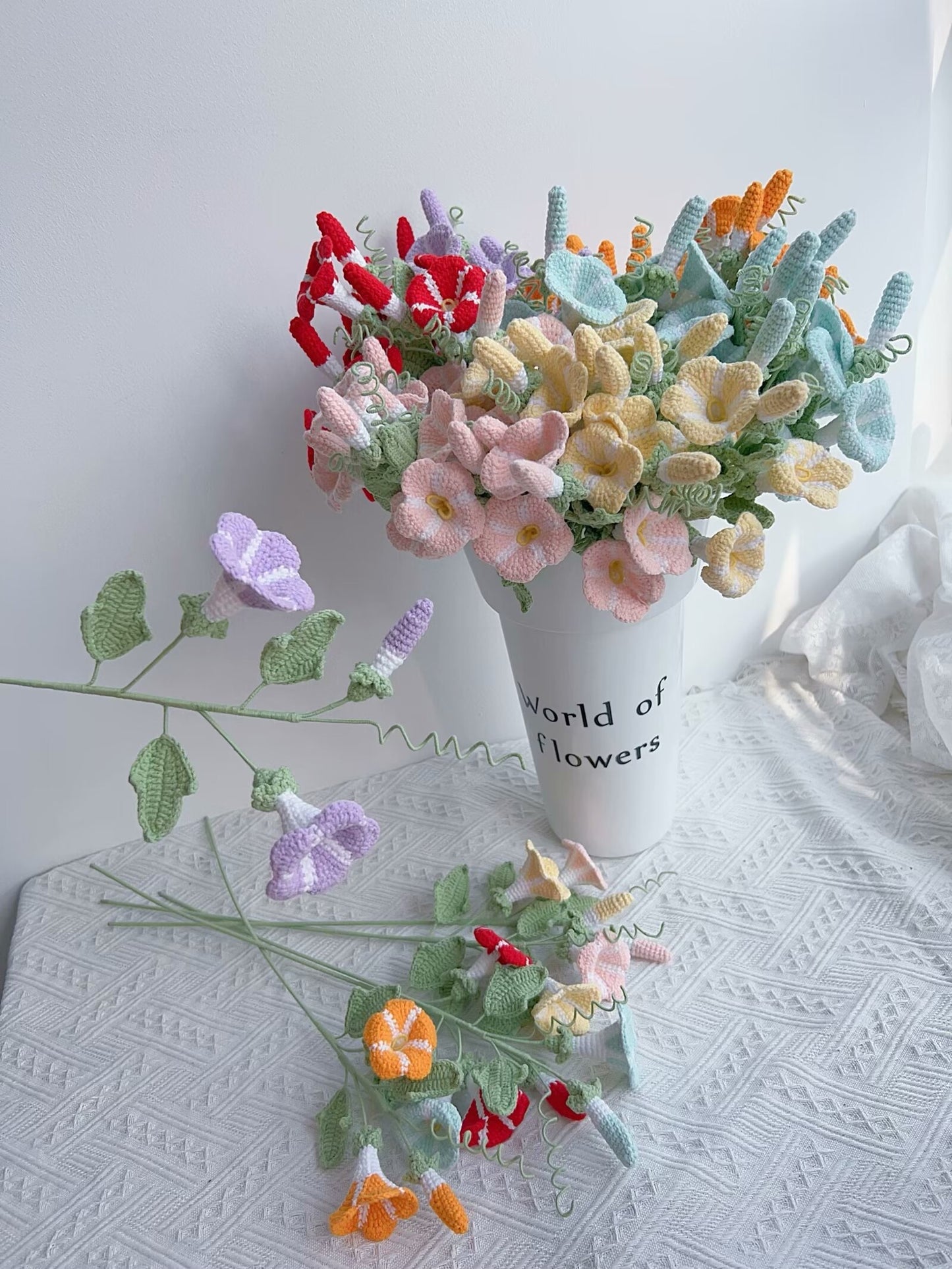 Morning glory crochet pattern, English pdf pattern, flower bouquet DIY, crochet pattern for beginner,lilyrosy