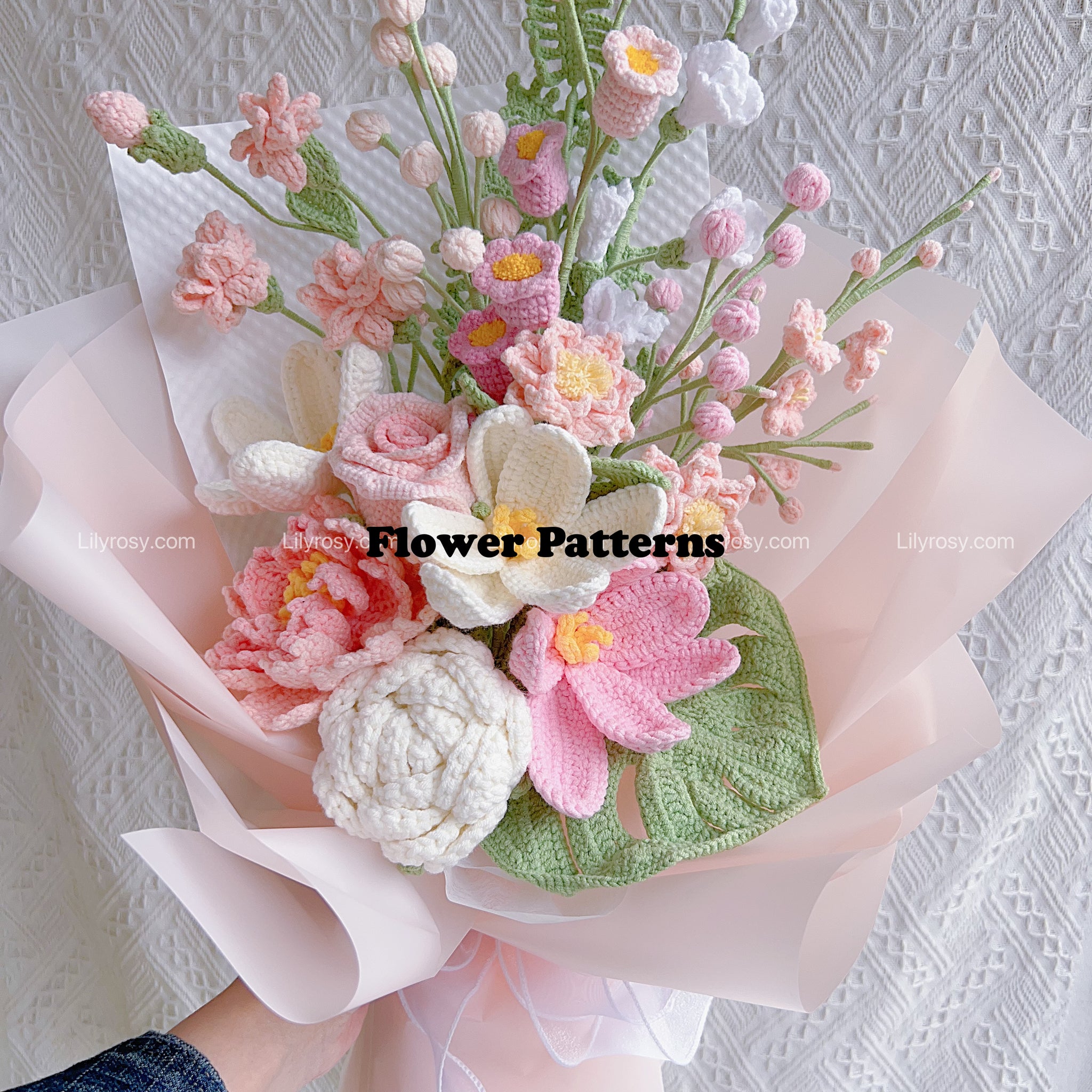 Lilyrosy crochet wedding bouquet patterns package with step by step video tutorial 13 in 1