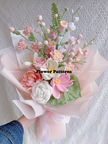 Lilyrosy crochet wedding bouquet patterns package with step by step video tutorial 13 in 1