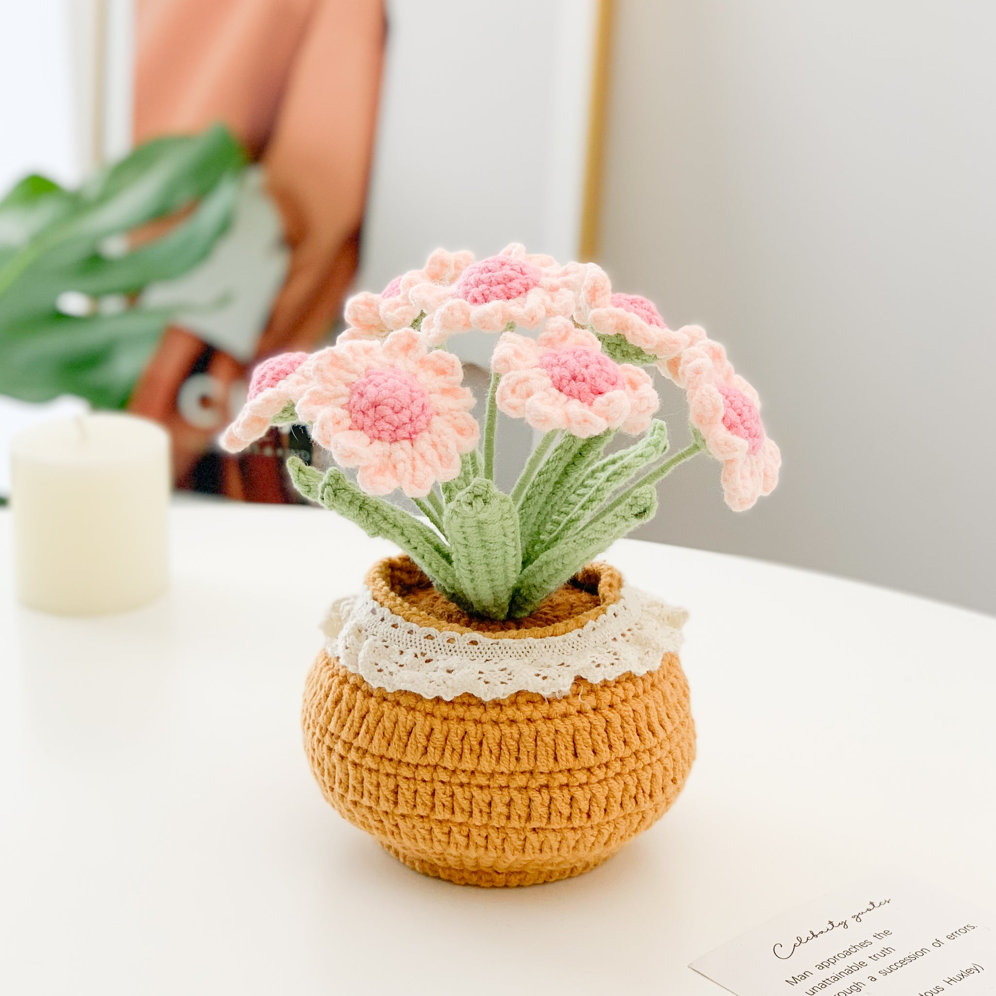 Crochet Daisy pots, Car Dashboard Decor, Office decor