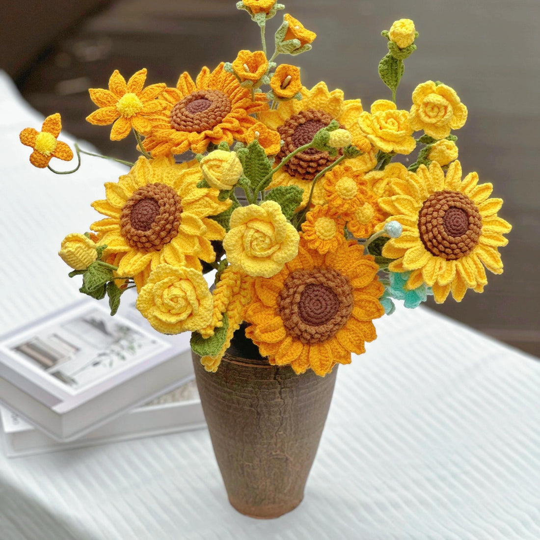 Lilyrosy Crochet sunflower flowers in vase