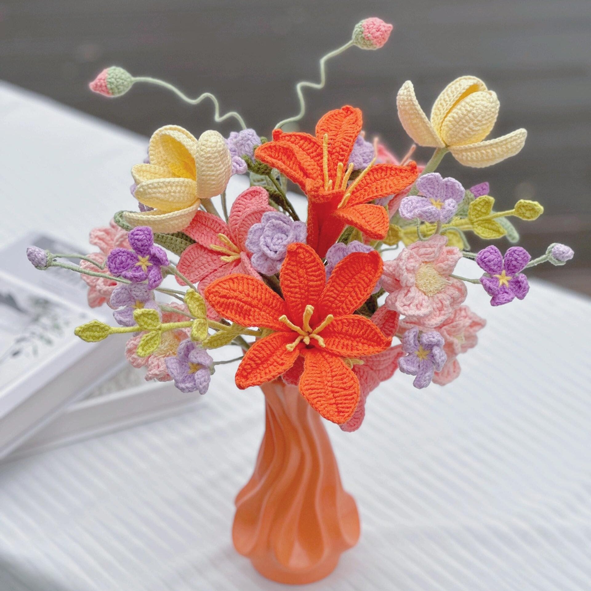 Lilyrosy Crochet alstroemeria flowers in vase