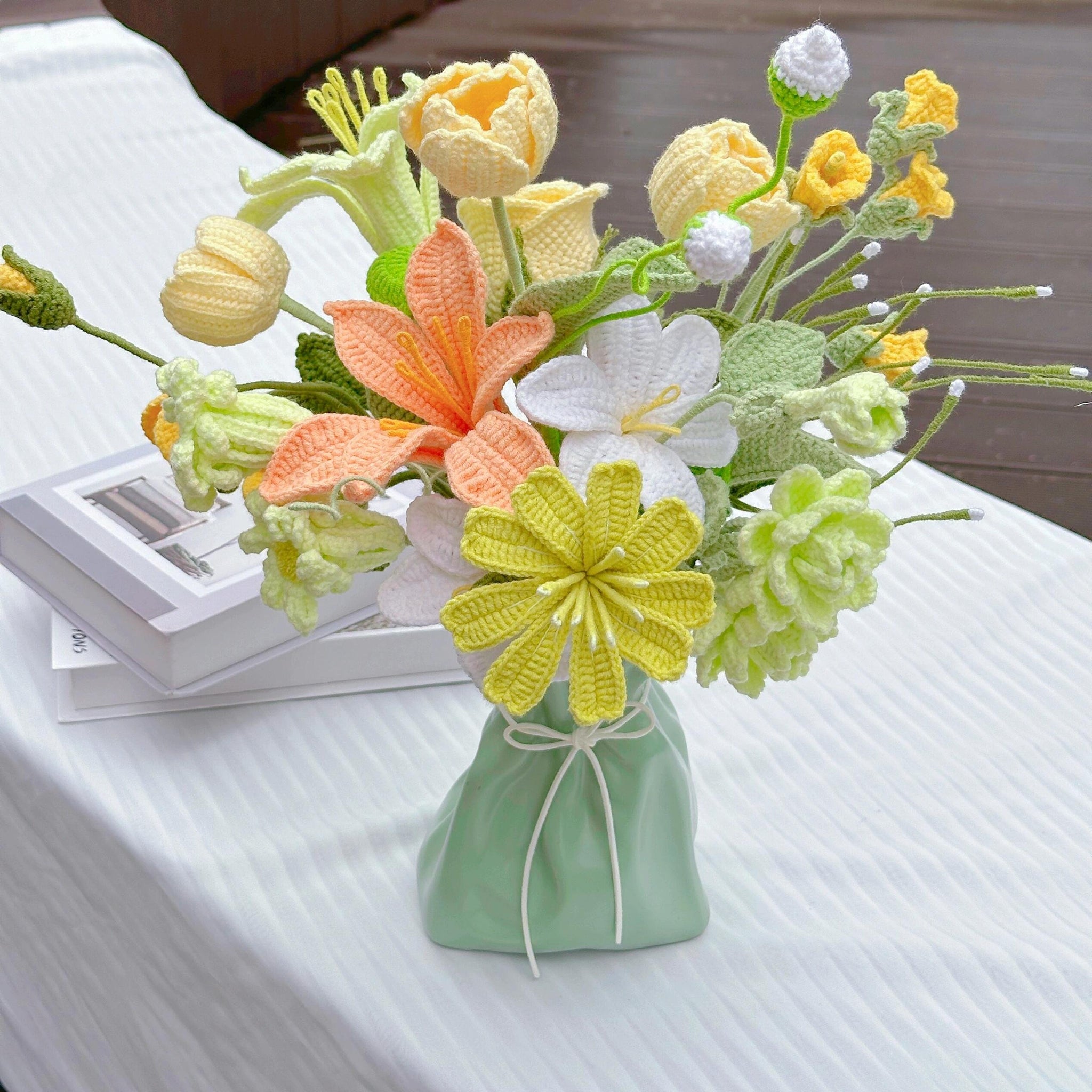 Lilyrosy Crochet alstroemeria flowers in vase