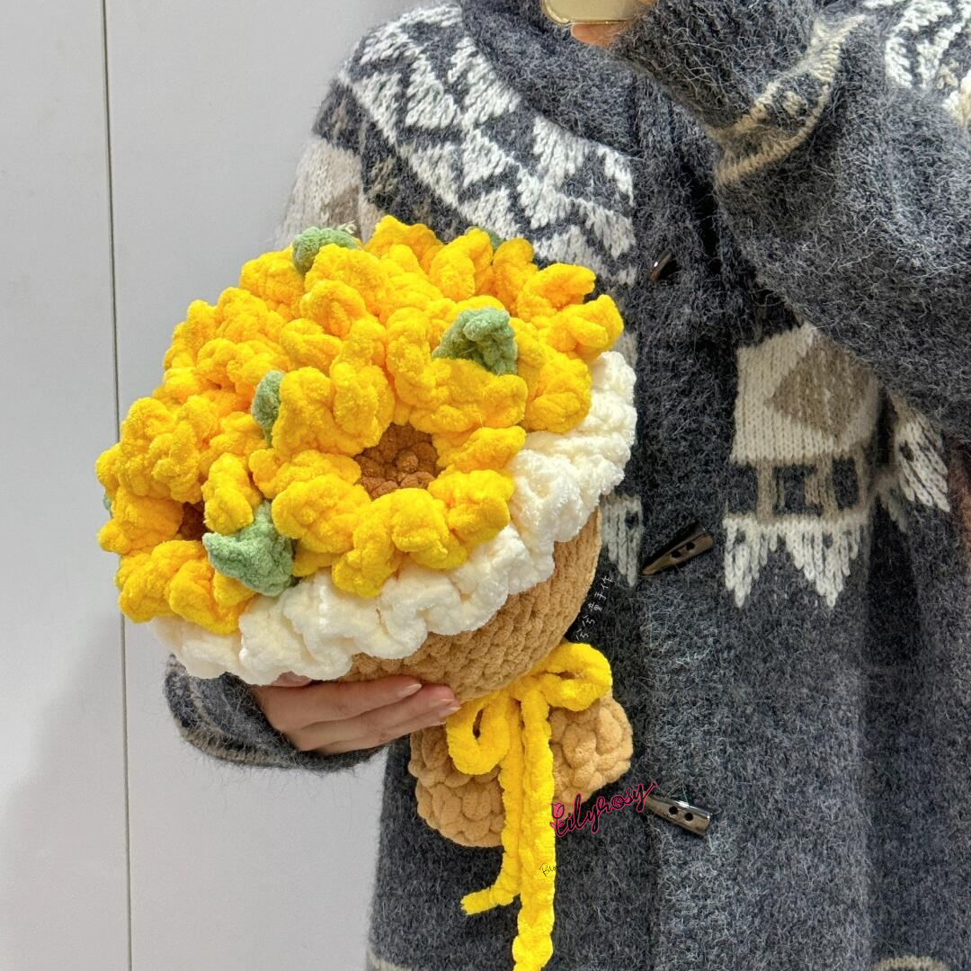 Crochet Big sunflower Bouquet pattern, US terms