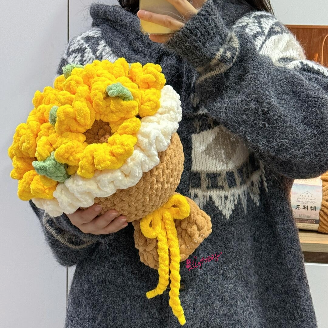 Crochet Big sunflower Bouquet pattern, US terms