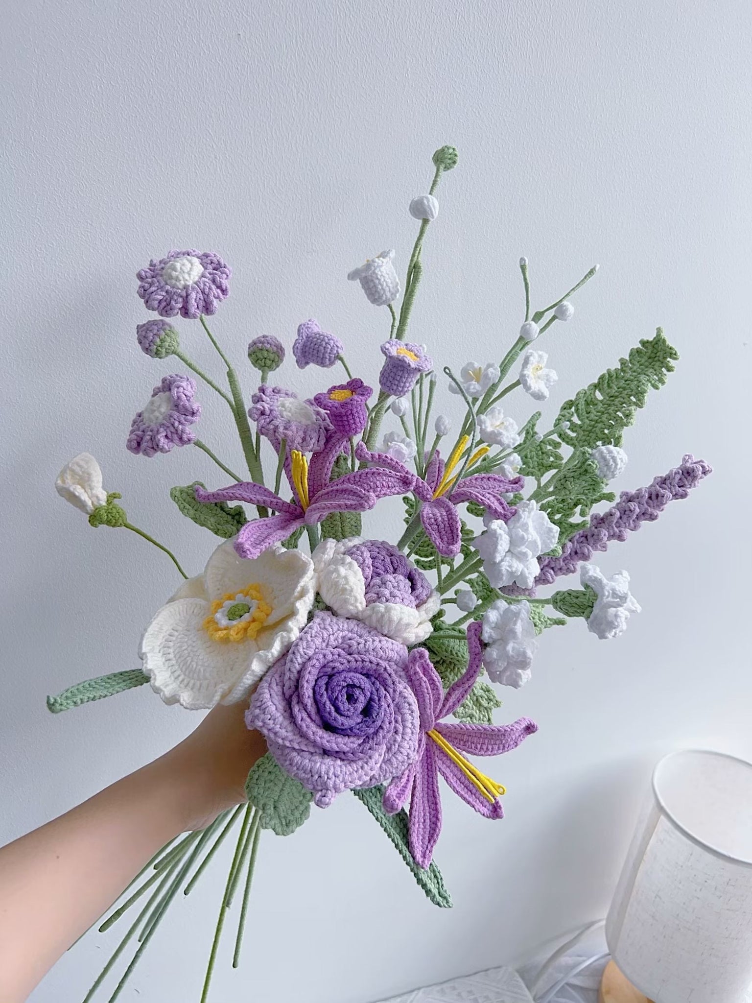 Ramo de flores de ganchillo, decoración del hogar, flor de punto para el día de la madre, graduación, cumpleaños, aniversario de boda, decoración del hogar, regalo de San Valentín para ella