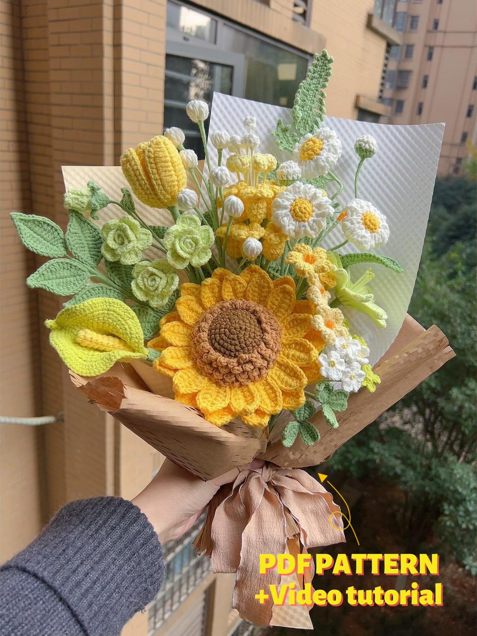 12 in 1/ Crochet bouquet patterns package with video tutorial