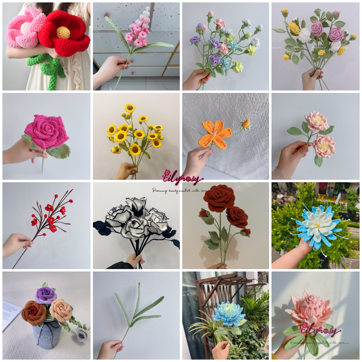 Lilyrosy 100 kinds of crochet flowers patterns with step by step video tutorial, US Terms