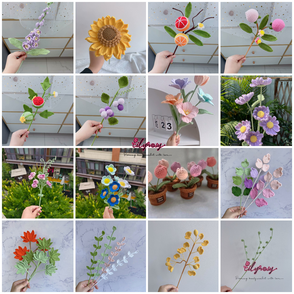 100 crochet flowers patterns + 20 balls yarn + 100 stems , PDF + Video ...