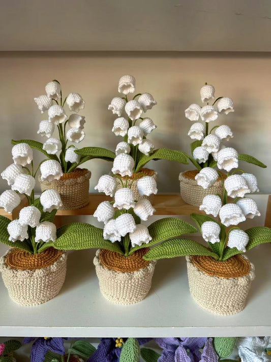 Crochet Lily of the valley pots,Car Dashboard Decor, Office decor