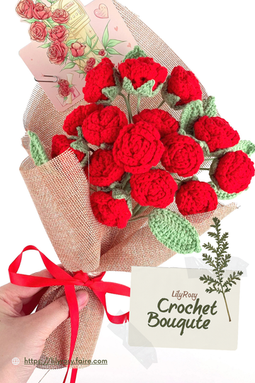 Handmade Crochet rose flower Bouquet,Valentine's Day gift, gifts for any occasion