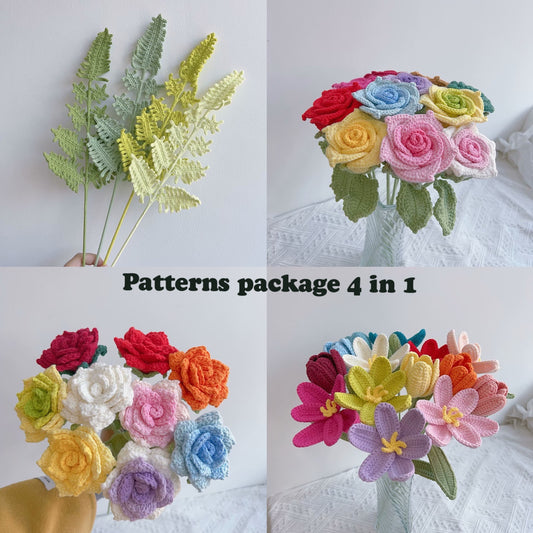 Lilyrosy crochet flower patterns package with video tutorial (US term）
