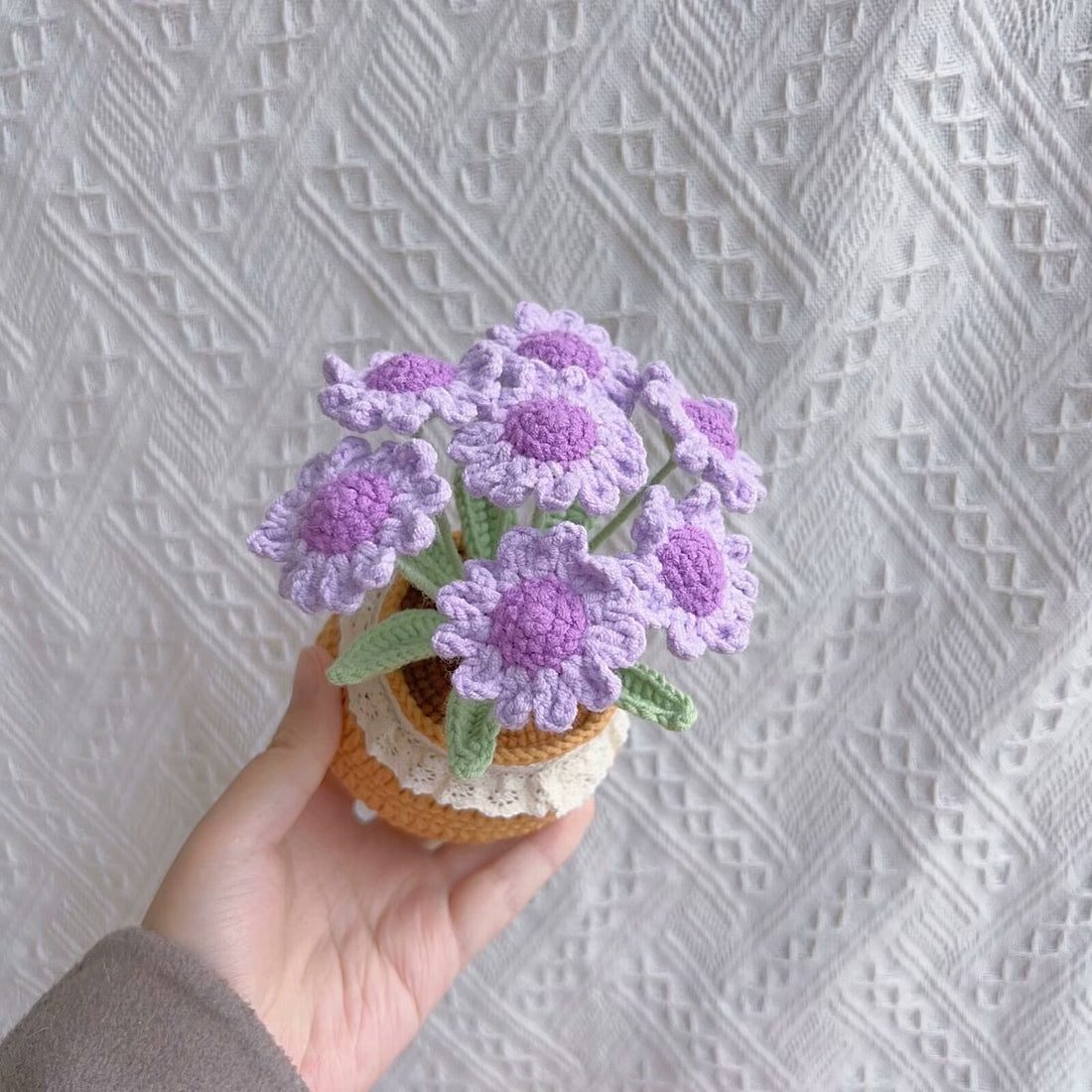 Crochet Daisy pots, Car Dashboard Decor, Office decor