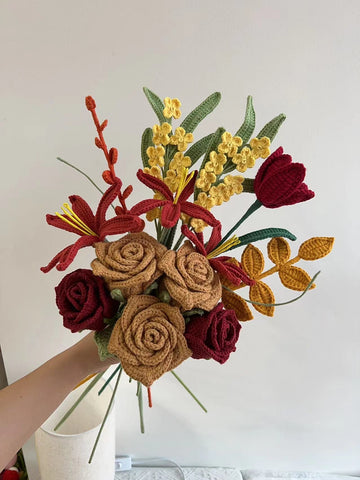 Ramo de flores de ganchillo, decoración del hogar, flor de punto para el día de la madre, graduación, cumpleaños, aniversario de boda, decoración del hogar, regalo de San Valentín para ella