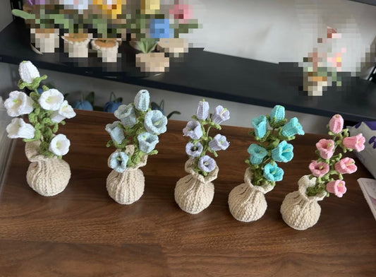 Crochet bell flower vase, Car Dashboard Decor, Office decor