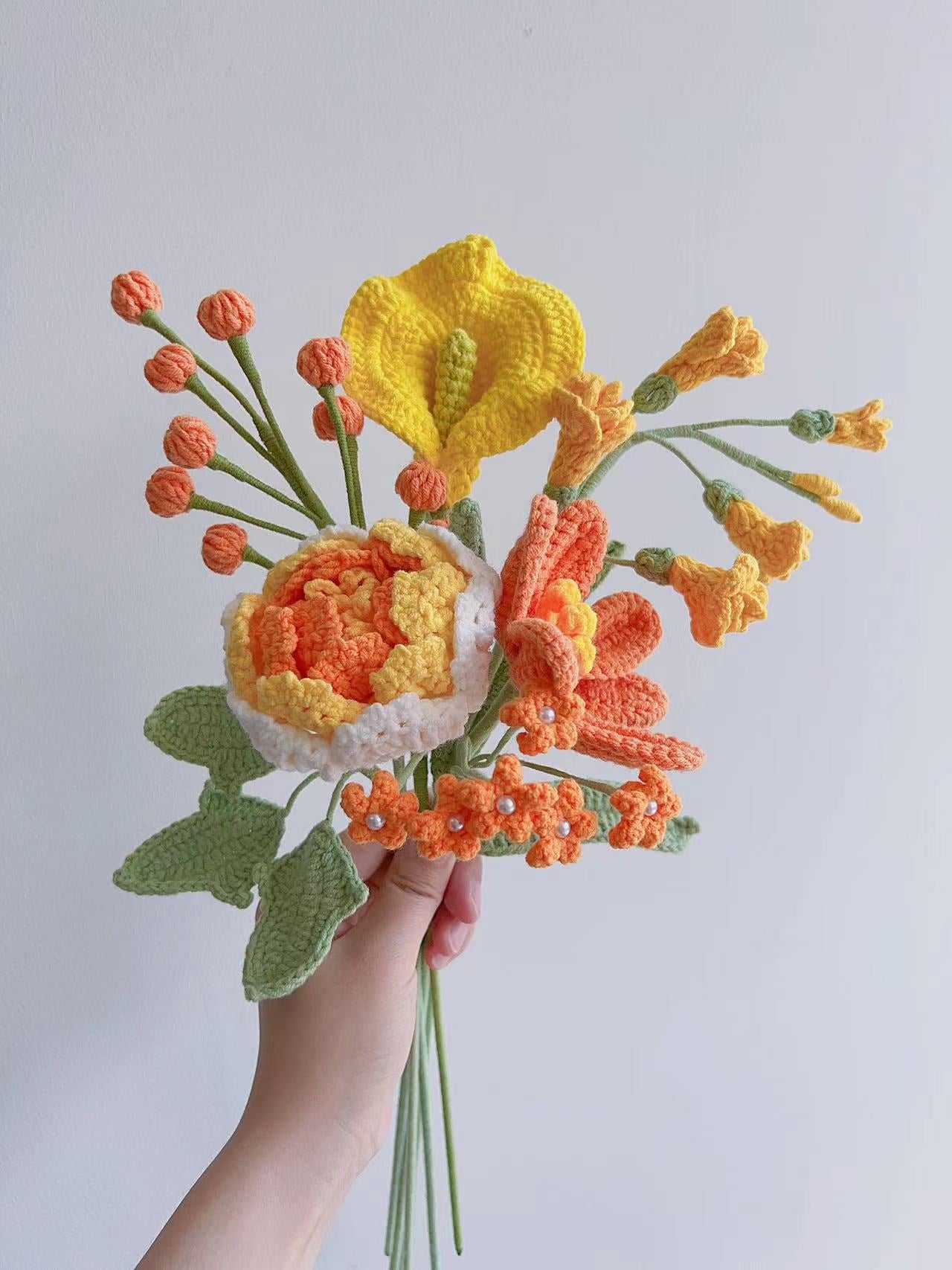 Crochet bouquet,Handmade flowers bouquet,crochet flower bouquet,valent lilyrosy