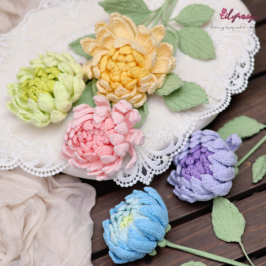 Lilyrosy Crochet Dahlia Flowers Patterns with Step by Step Video Tutorial