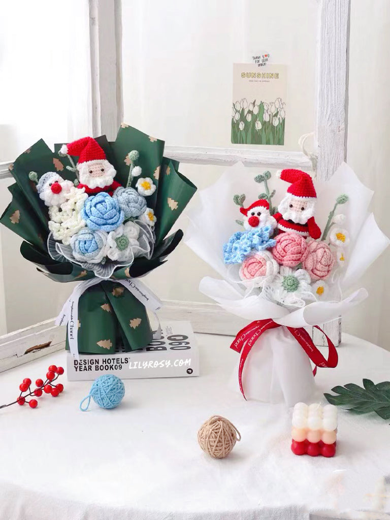 lilyrosy Ramo de crochet navideño, Regalos de Navidad personalizados,Ramo de flores hecho a mano personalizado,ramo de flores de crochet,día de San Valentín y día de la madre