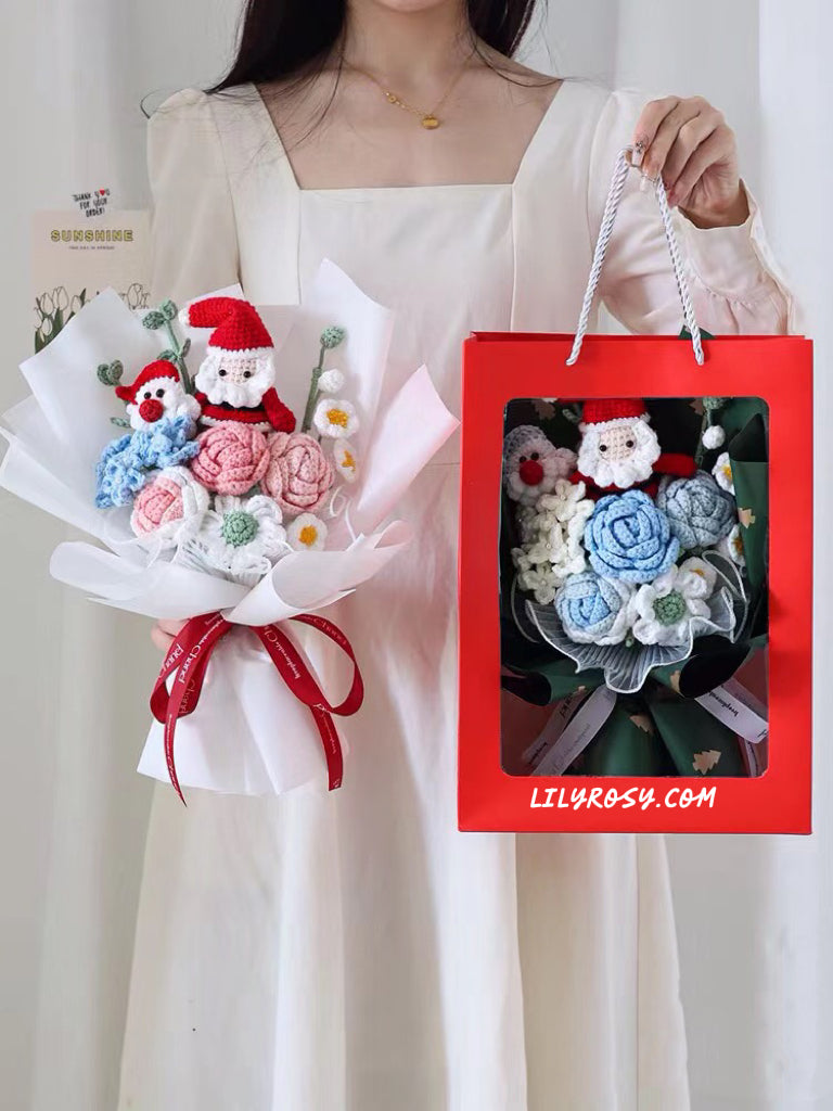 lilyrosy Ramo de crochet navideño, Regalos de Navidad personalizados,Ramo de flores hecho a mano personalizado,ramo de flores de crochet,día de San Valentín y día de la madre