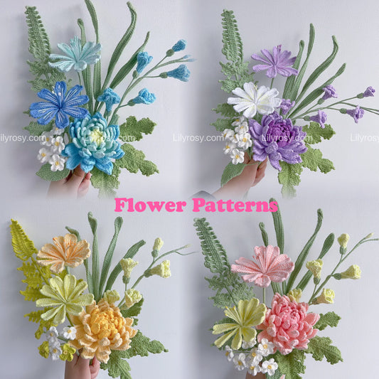 Lilyrosy crochet flowers patterns with step by step video tutorial (6 in 1)