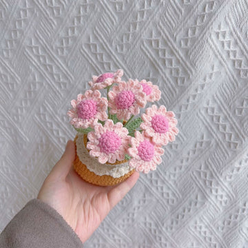 Crochet Daisy pots, Car Dashboard Decor, Office decor