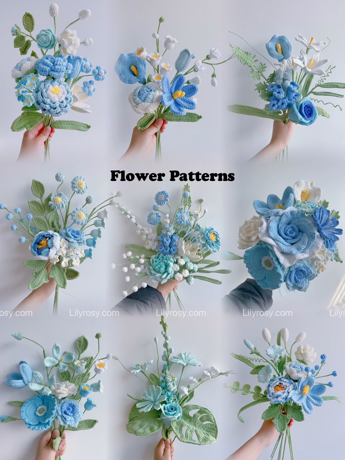 Lilyrosy 100 kinds of crochet flowers patterns with step by step video tutorial, US Terms