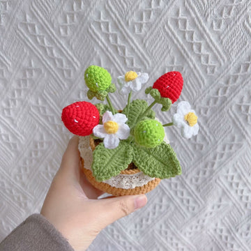 Crochet strawberry flower pots, Car Dashboard Decor, Office decor