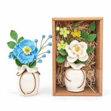 Handmade Crochet Rose Flower Bouquet Pot, gift for her