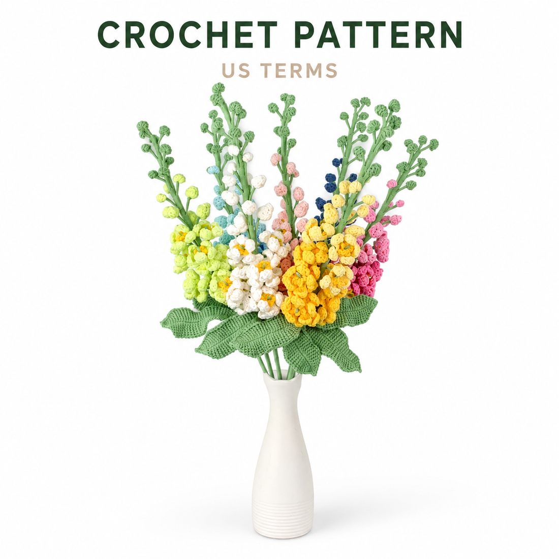 Lilyrosy Crochet Larkspur flower pattern with step-by-step video tutoria