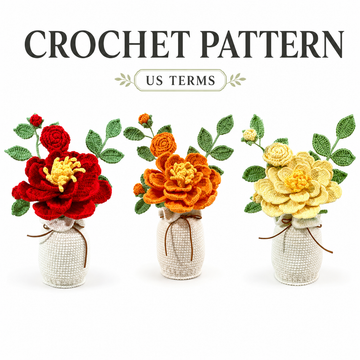 Patrón de crochet flor rosa copa de vino, patrón pdf en inglés, ramo de flores DIY, patrón de crochet para principiantes,lilyrosy