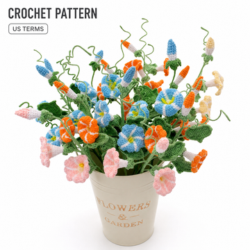 Patrón de crochet Morning Glory, patrón en pdf en inglés, ramo de flores DIY, patrón de crochet para principiantes,lilyrosy