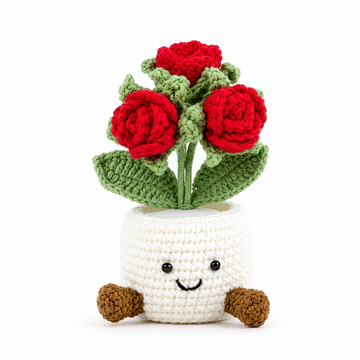 Handmade Crochet Small Roses Pots, hoilday gifts,home decor