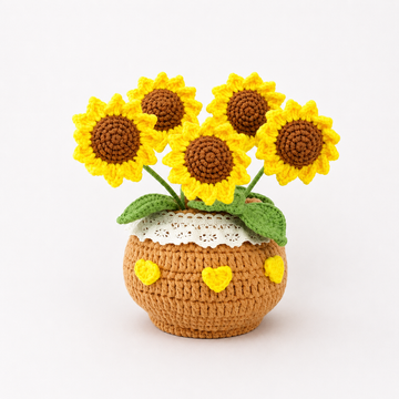 Handmade Crochet sunflower flowers plant Pots, hoilday gifts,home decor