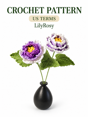 Crochet peony pattern, English pdf pattern with video tutorial, crochet pattern for beginner,lilyrosy