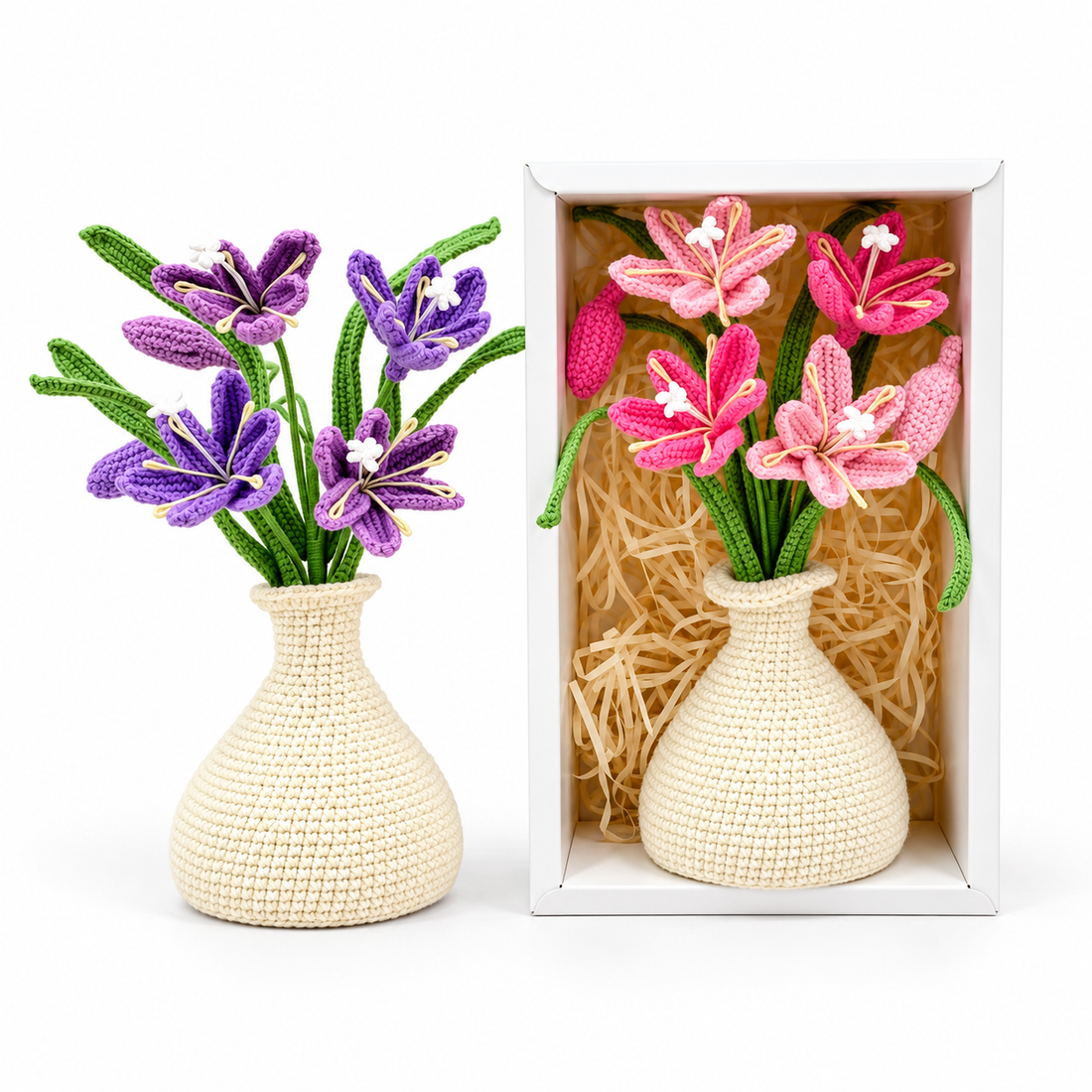 Crochet Orchid Flower Bouquet Pot, Handmade gifts