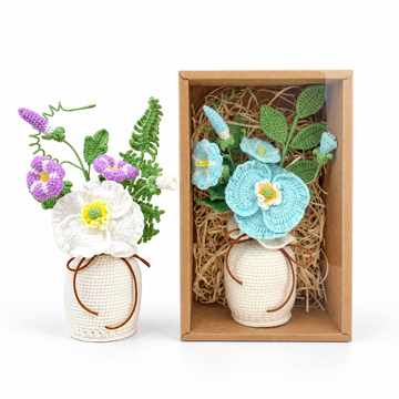 Handmade Crochet Poppy Flower Bouquet Pot, gift for her