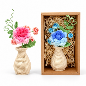 Crochet Roses Flower Bouquet Pot, Handmade gifts