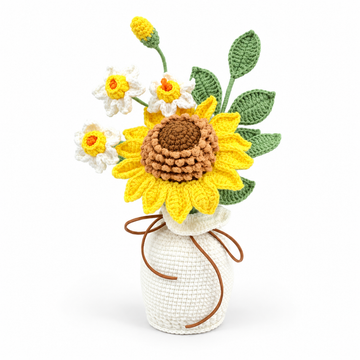 Crochet Daffodil Flower Bouquet Pot, graduation gift