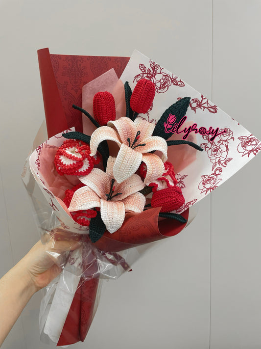 Lilyrosy Crochet Lilies and Carnation Flower Bouquet， Gifts for Her