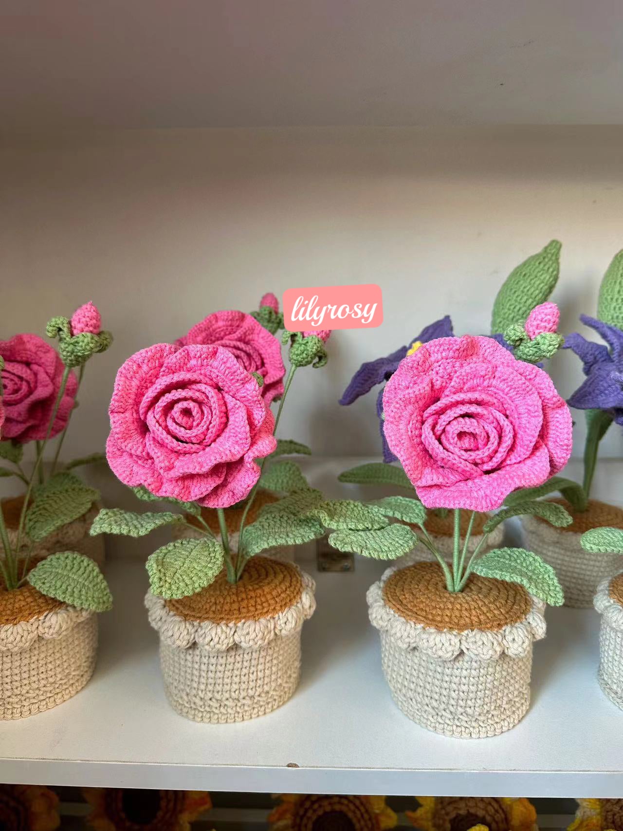 Crochet big Roses pots,Car Dashboard Decor, Office decor