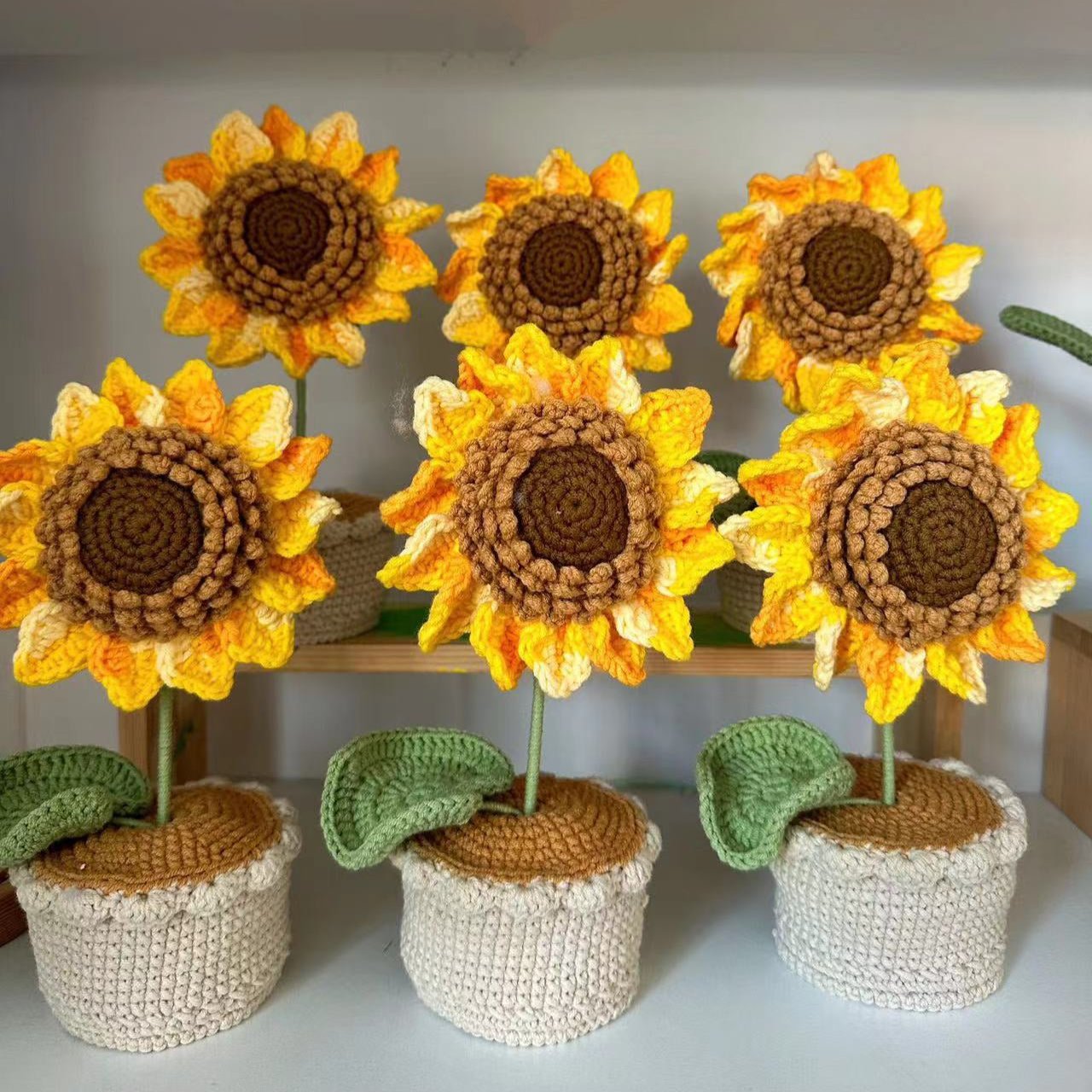 Crochet big sunflowers pots,Car Dashboard Decor, Office decor