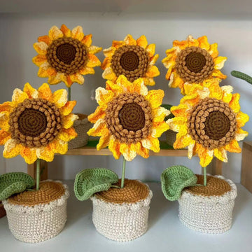 Crochet big sunflowers pots,Car Dashboard Decor, Office decor