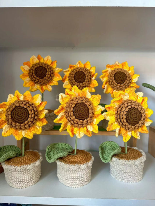 Crochet big sunflowers pots,Car Dashboard Decor, Office decor