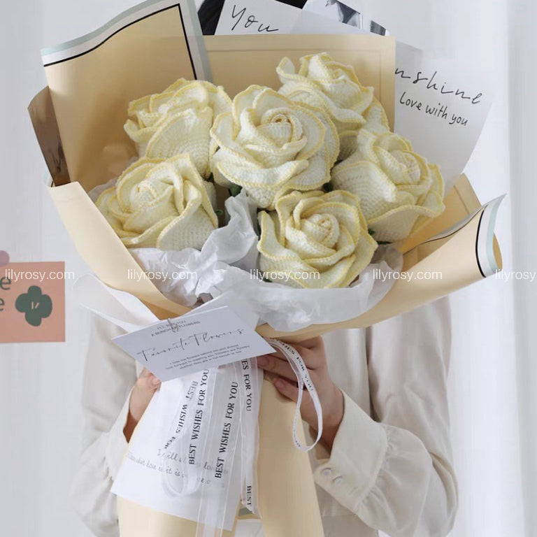 推荐|钩针玫瑰花束，送给女朋友/朋友/妈妈/他的礼物，情人节礼物